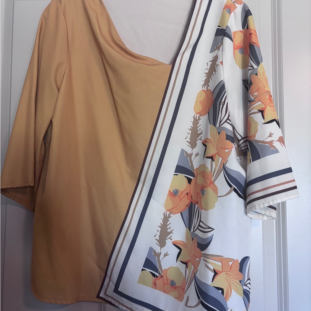 SHEIN Orange Floral Print Blouse